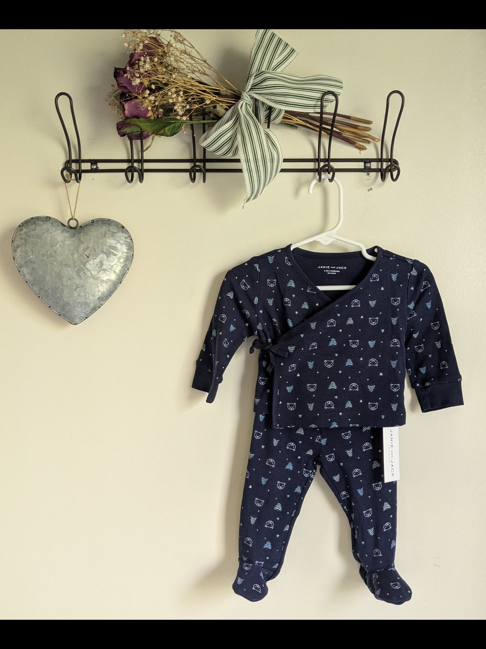 🐻 Janie and Jack Navy Blue Printed Kimono Footie Set With Bears On It! 🐻